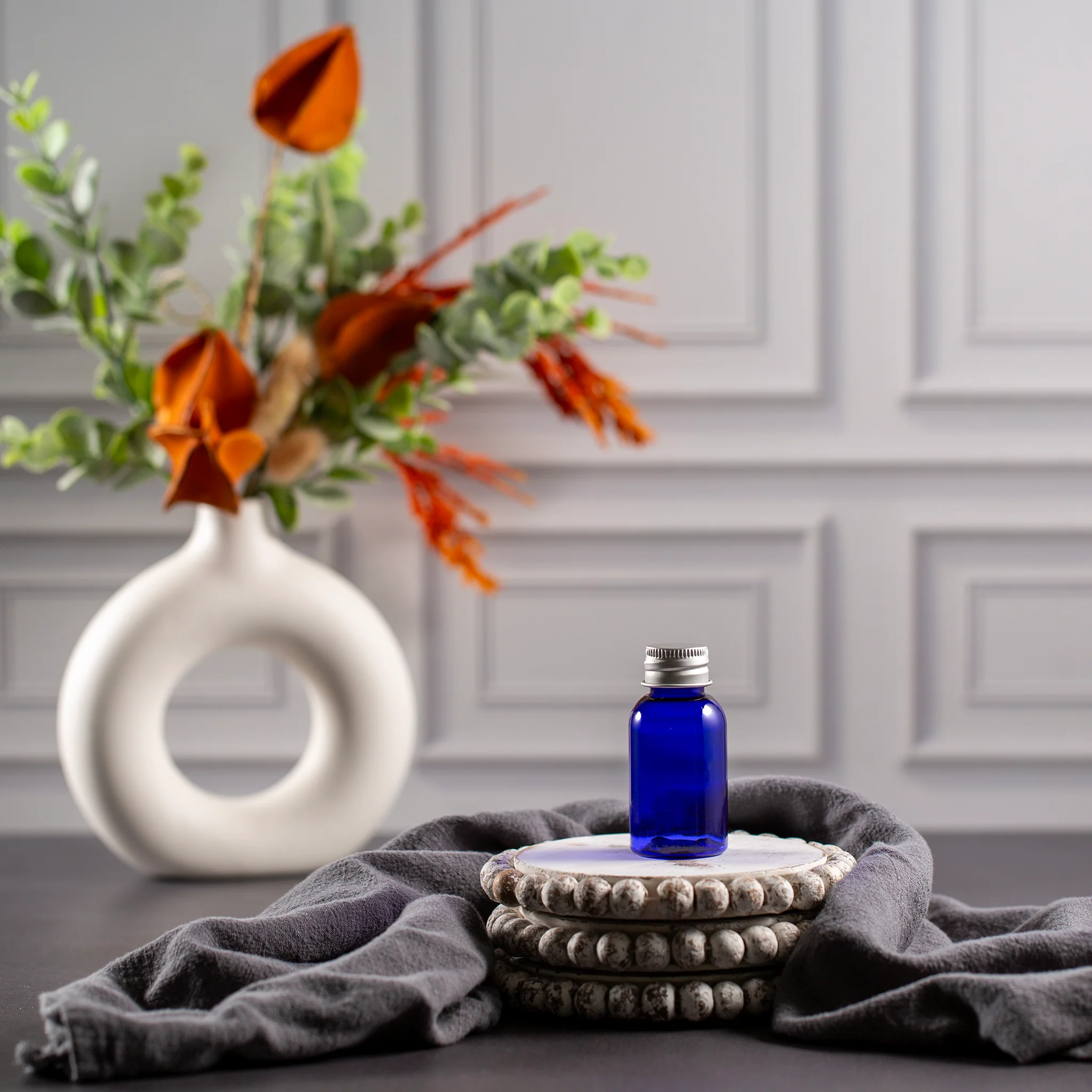 1 oz Blue PET Boston Round with 20-410 Neck - Image 2