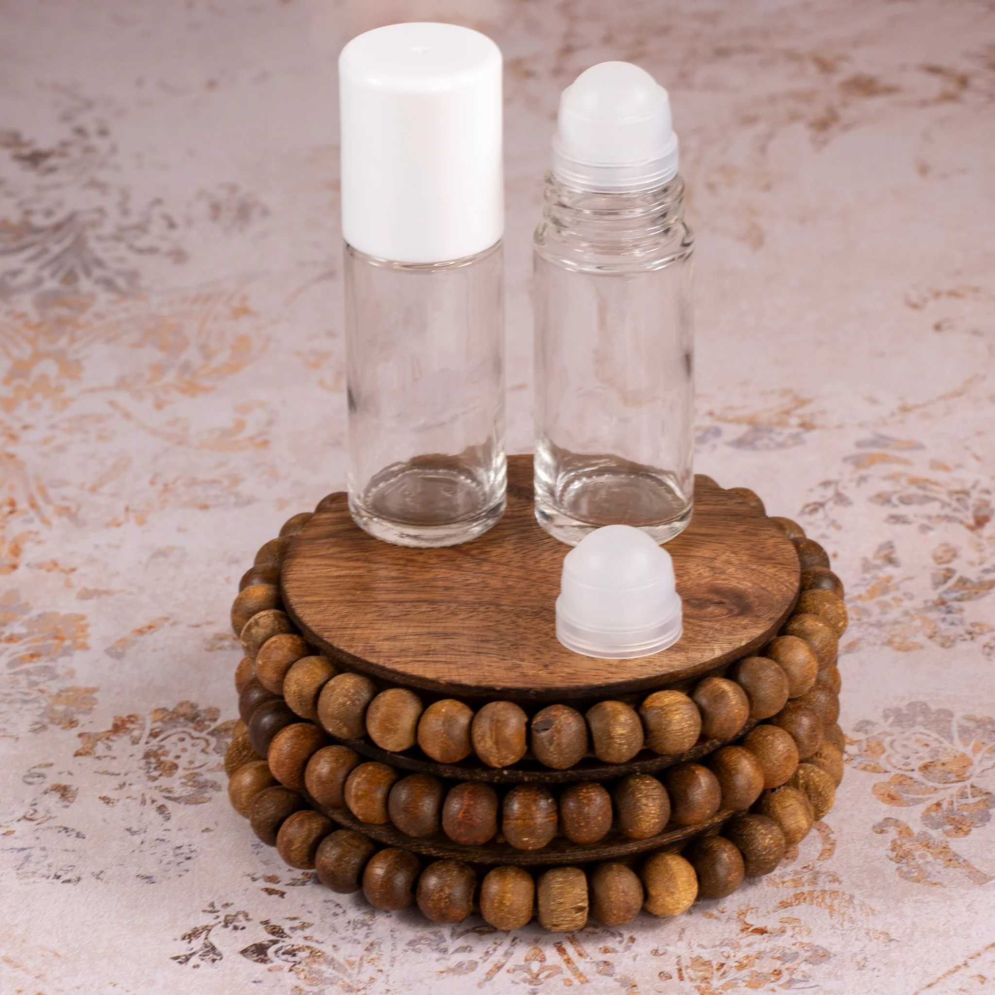 30 ml Clear Glass Roll-On Bottle with White Cap & Plastic Rollerball