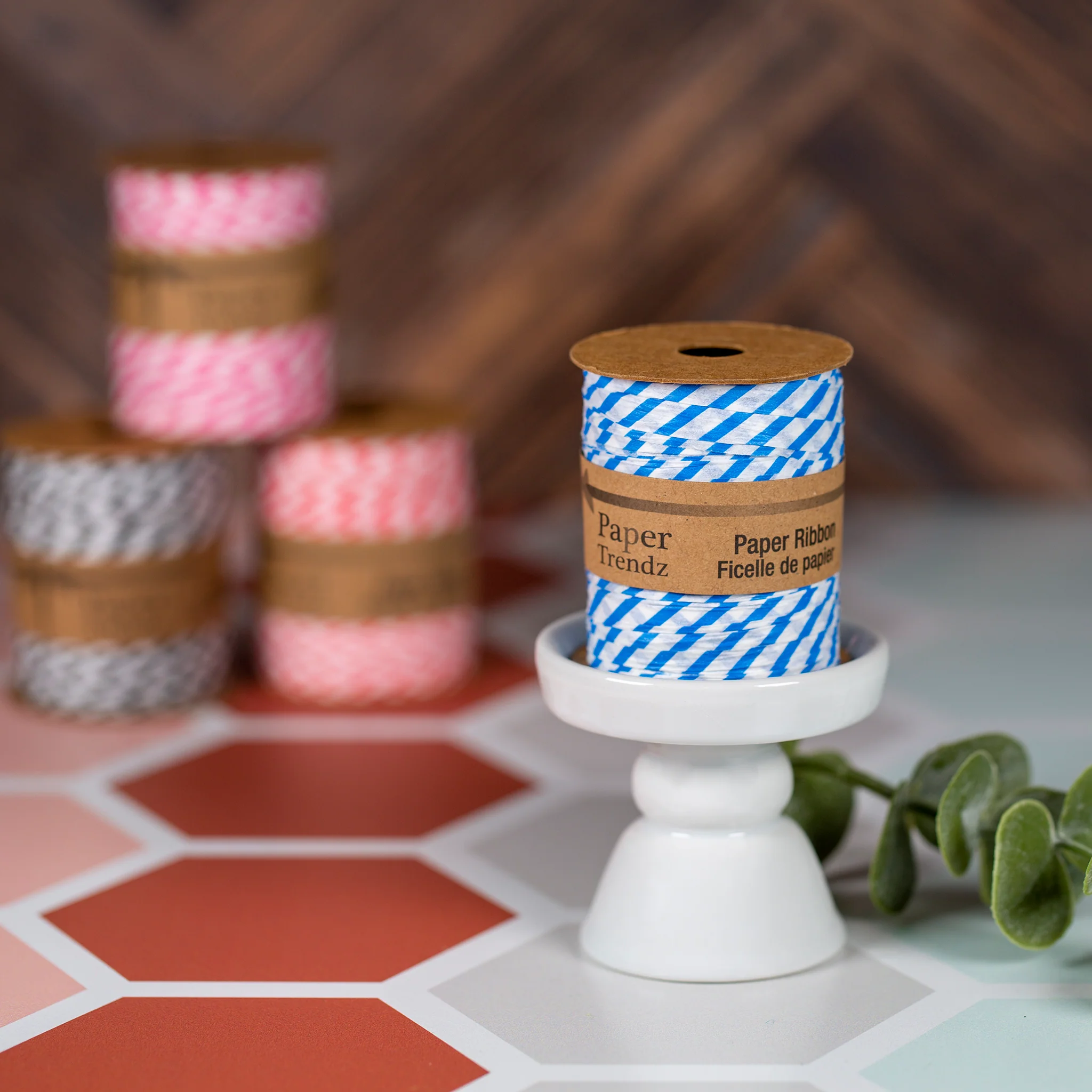 10 Meter Two Tone Paper Raffia Ribbon - Blue and White