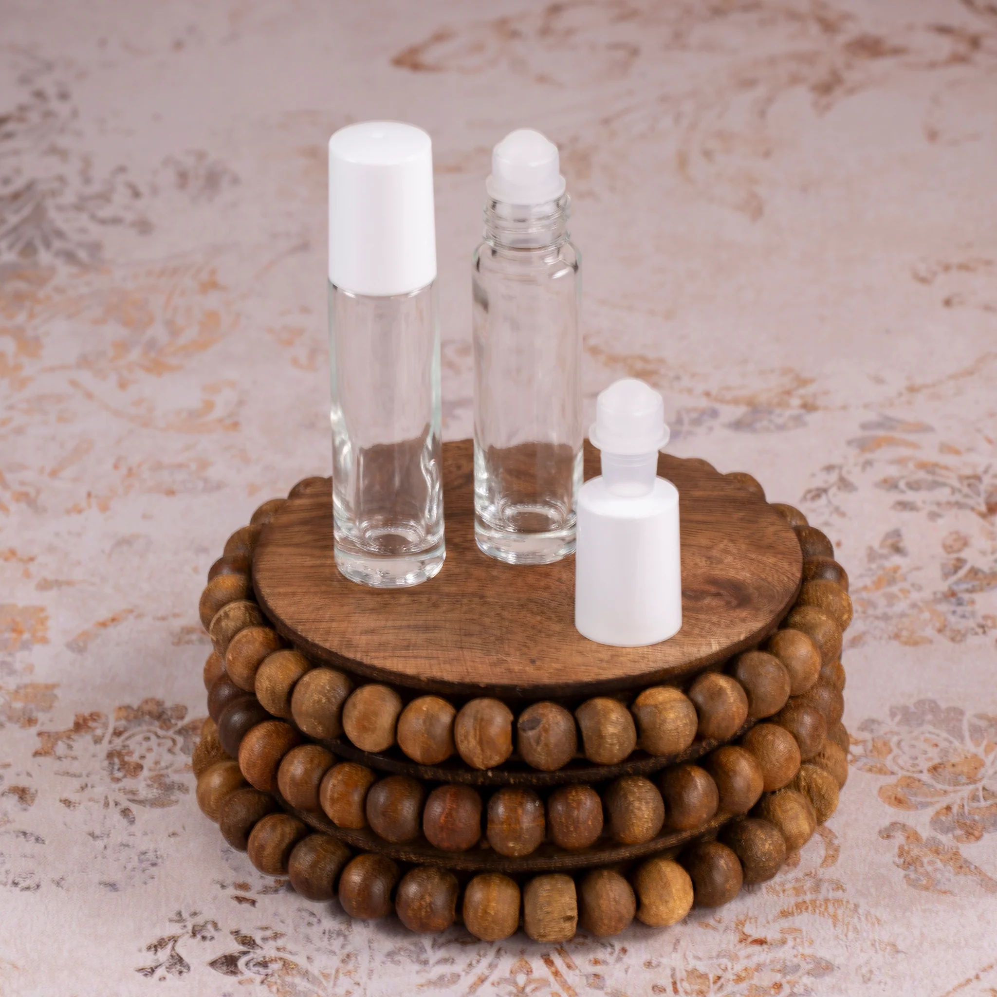 10 ml Clear Glass Roll-On Bottle with White Cap & Plastic Rollerball