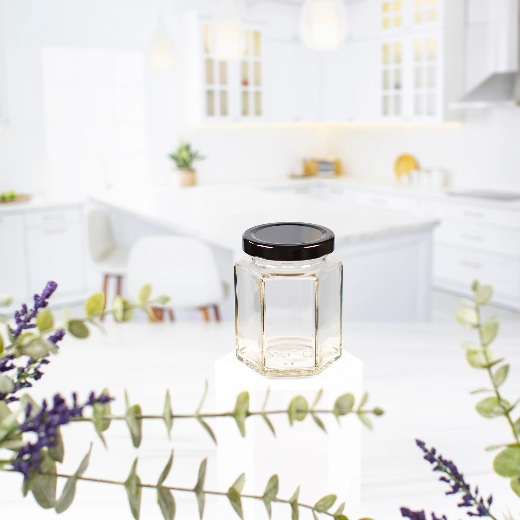 190 ml Hexagon Glass Jar with 58mm Neck - Image 2