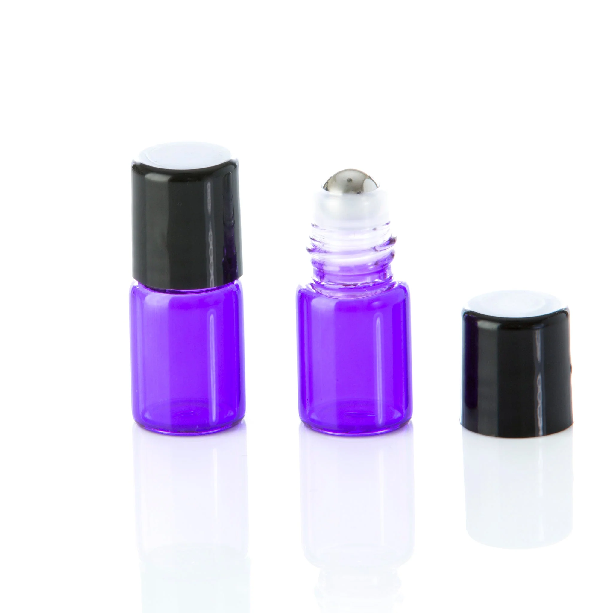 2 ml Purple Glass Roll-On Bottle with Black Cap and Stainless Rollerball
