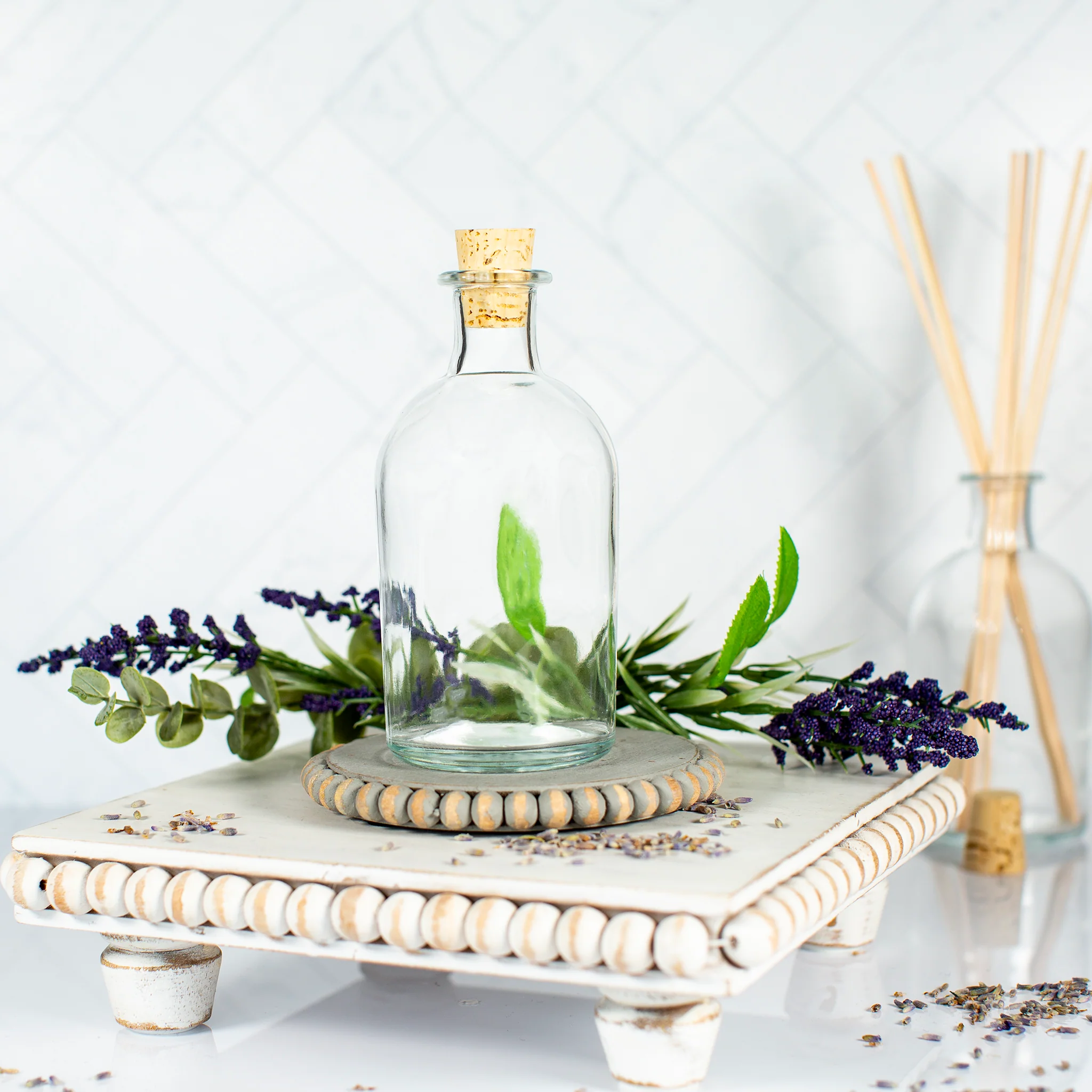 250 ml Clear Glass Boston Round Style Bottle with Cork Lid
