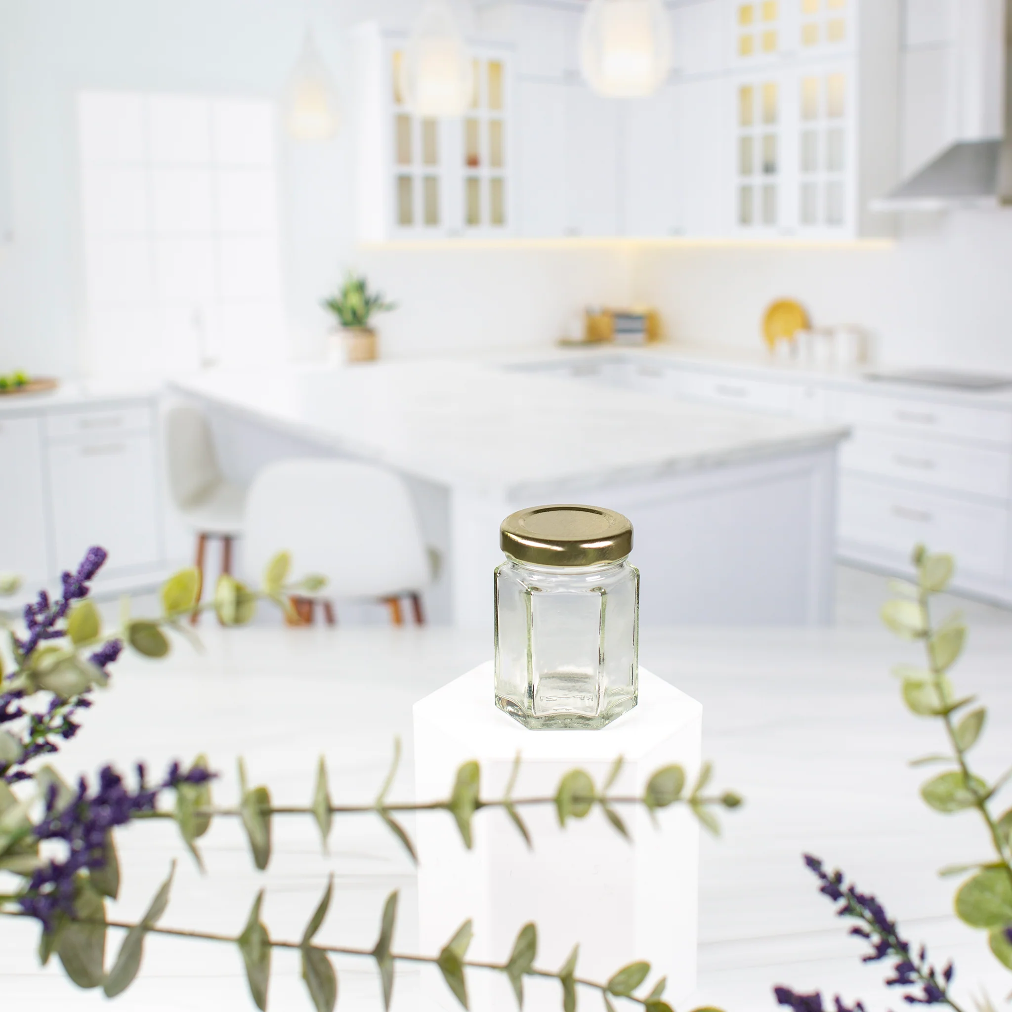 55 ml Hexagon Glass Jar with 43mm Lug Neck