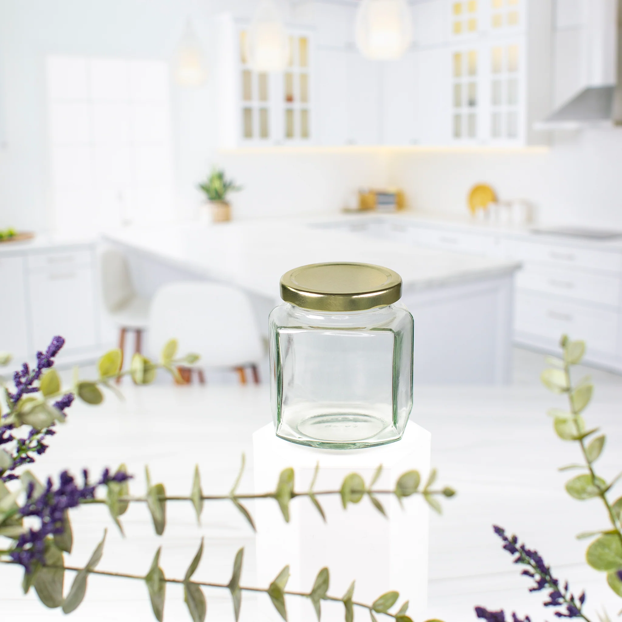 9 oz / 260 ml Oval Hexagon Glass Jar with 63mm Neck - Image 2